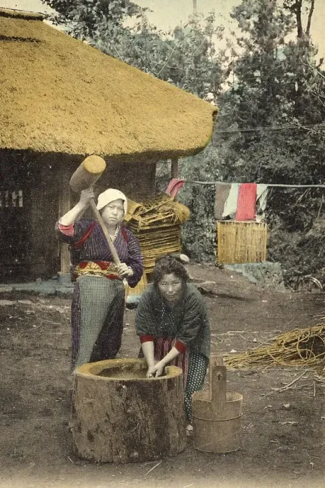 Framed Print : Pounding rice for rice cakes, c