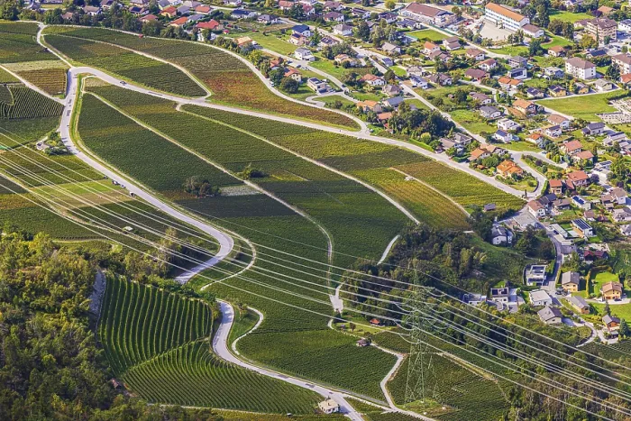 Framed Print : Power lines across vineyards and fields