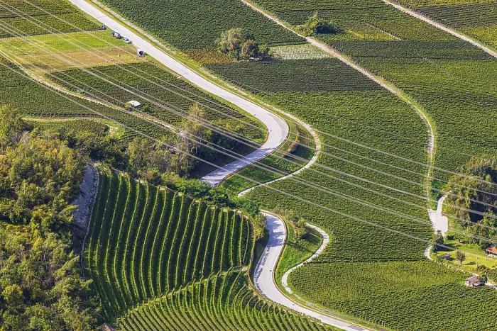 Framed Print : Power lines across vineyards and fields