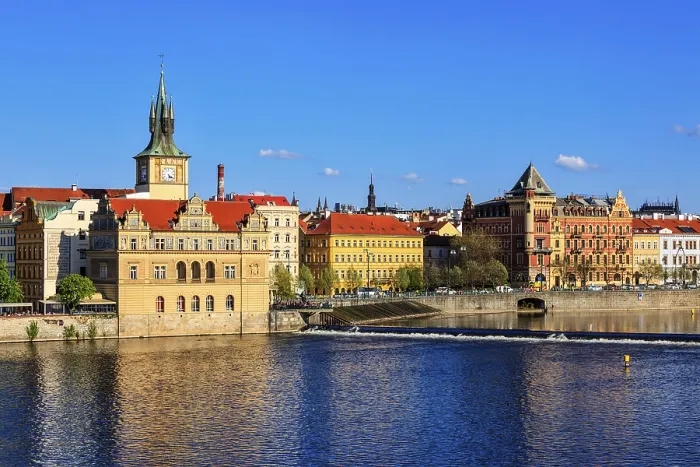 Framed Print : Prague Stare Mesto embankment view from Charles bridge Prague