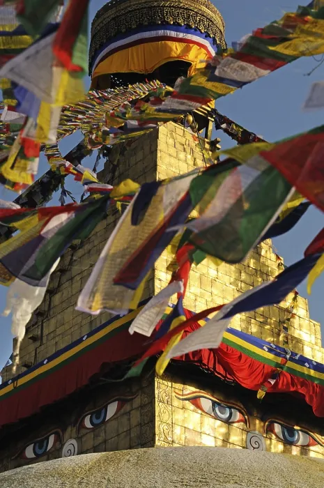 Framed Print : Prayer flags at Boudhanath Stupa