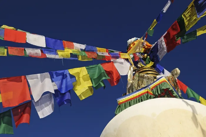 Framed Print : Prayer flags on Namobuddha Temple