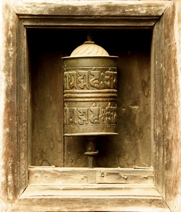 Framed Print : Prayer mill in front of the Swayambunath Temple