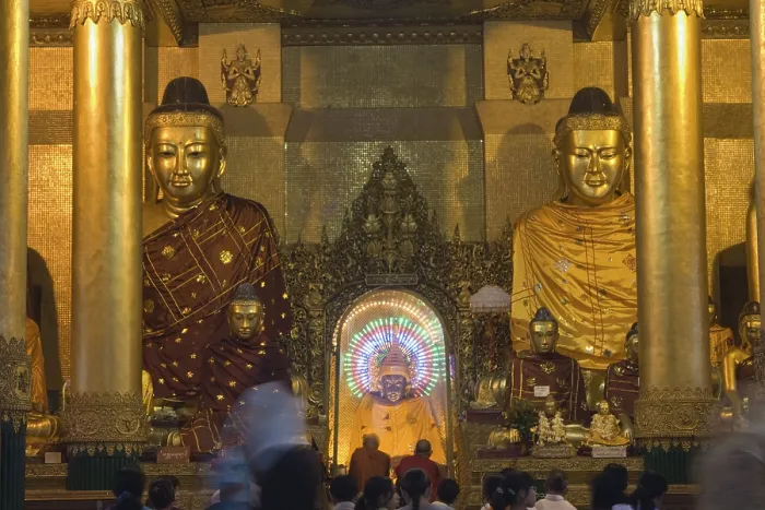 Framed Print : Praying worshippers, Buddha Kakusandha Temple