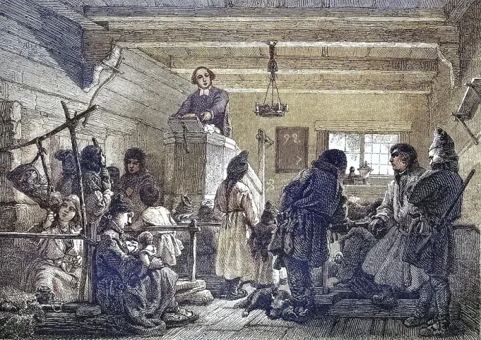 Framed Print : Preacher in a village church in the south of Lapland