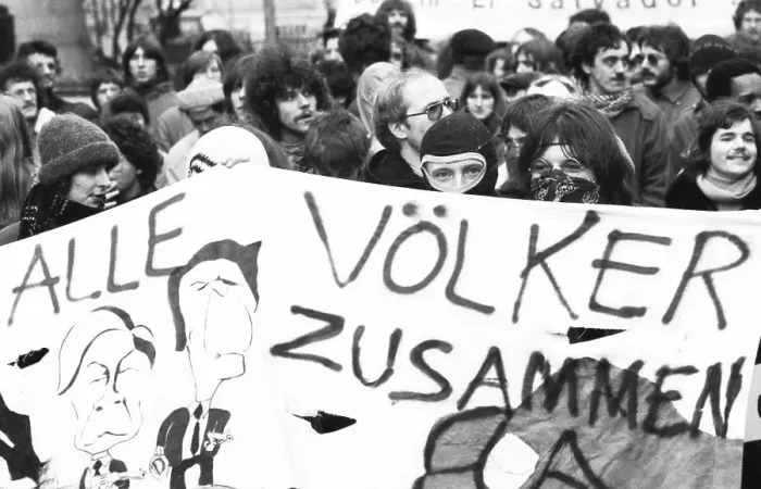 Framed Print : Predominantly students demonstrated in 1982 against US interference in El Salvador