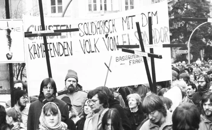 Framed Print : Predominantly students demonstrated in 1982 against US interference in El Salvador