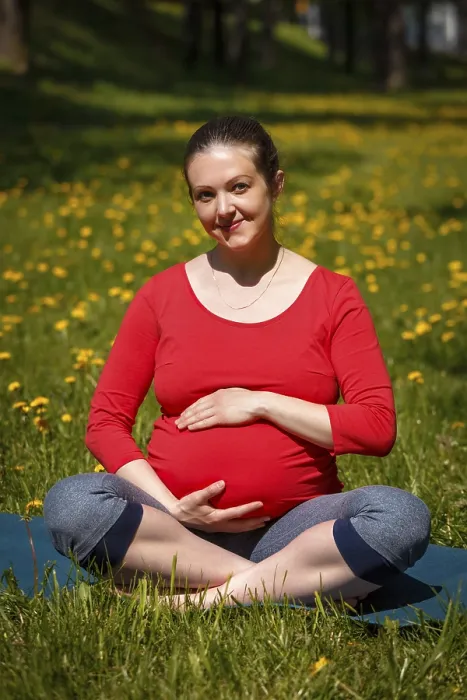 Framed Print : Pregnancy yoga exercise