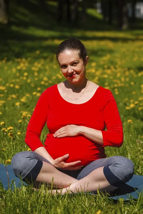 Framed Print : Pregnancy yoga exercise