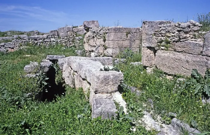 Framed Print : Prehistoric archaeological site in Ugarit, Syria, 1998 two waterways, Asia