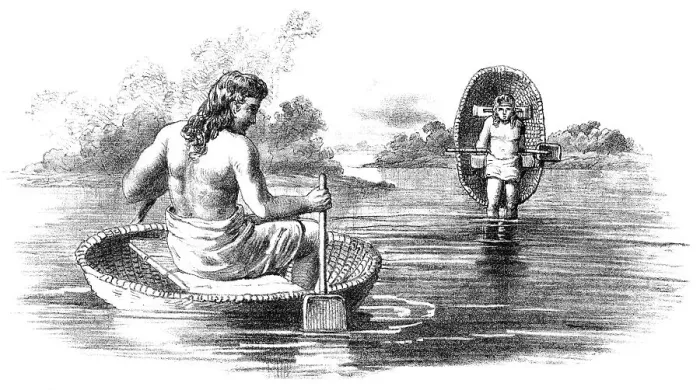 Framed Print : Prehistoric Britons with coracle Framed Print : Prehistoric Britons with coracle