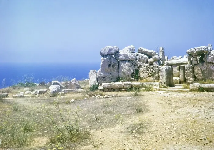 Framed Print : Prehistoric neolithic archaeological site, megalithic temple complex, Hagar Qim, Malta, Europe 1971, Europe