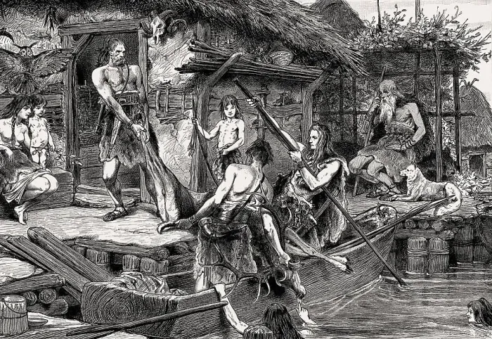 Framed Print : Prehistoric pile dwellings