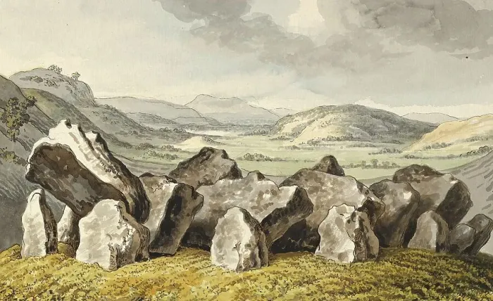 Framed Print : A prehistoric stone circle on a hill