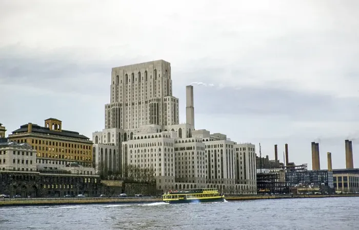 Framed Print : Presbyterian Hospital, Weill Cornell Campus, East River, Manhattan, New York, NY State, USA c 1953