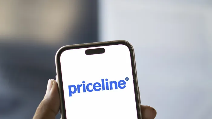 Framed Print : priceline logo is displayed on smartphone Framed Print : priceline logo is displayed on smartphone