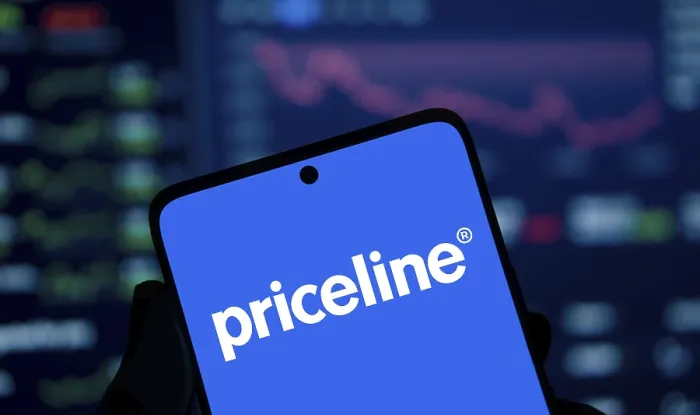 Framed Print : priceline logo is displayed on smartphone Framed Print : priceline logo is displayed on smartphone