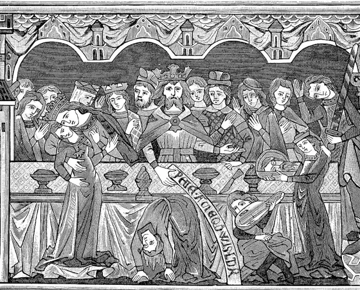Framed Print : Princely banqueting table with entertainment by dancers at the end of the 12th century