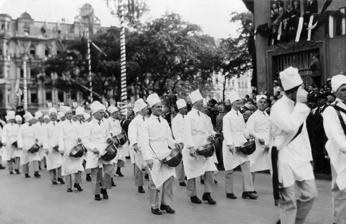 Framed Print : Procession of chefs, historical image, ca. 1931