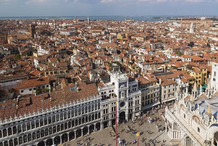 Framed Print : Procuratie Vecchie building with St Mark's clock tower and St Mark's Basilica