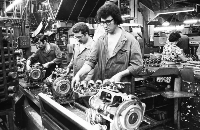 Framed Print : Production of engines, axles and other car manufacturing parts at the Opel plant in Bochum