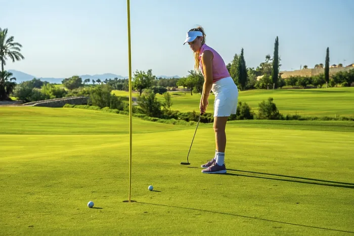 Framed Print : Professional golfer concentrating on putting the ball into the hole on a sunny day at the golf course Framed Print : Professional golfer concentrating on putting the ball into the hole on a sunny day at the golf course