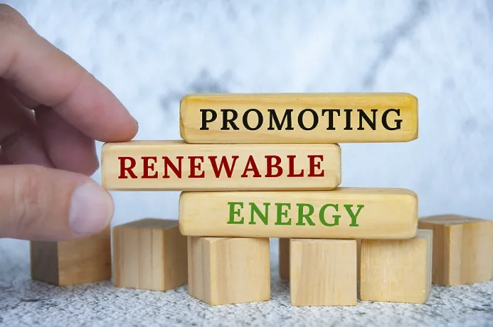 Framed Print : Promoting Renewable Energy text on wooden blocks Framed Print : Promoting Renewable Energy text on wooden blocks