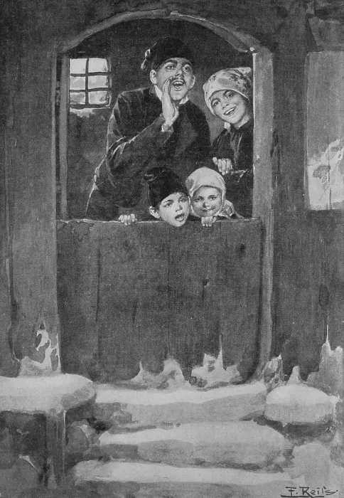 Framed Print : Prosit Neujahr, Family calls a greeting to the neighbours