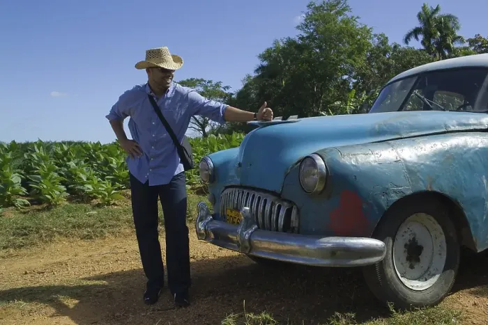 Framed Print : Proud owner, vintage car in Valle de Vinales