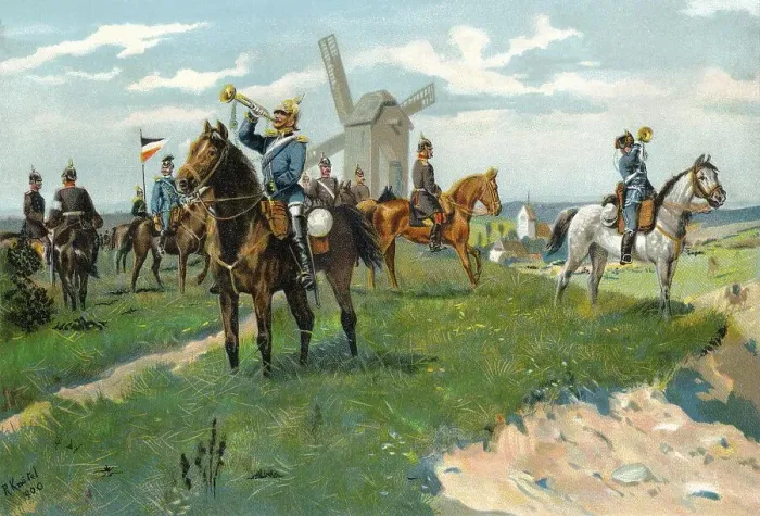 Framed Print : Prussian officers with signal trumpets in the Franco-German War