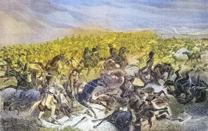 Framed Print : Prussian rapid fire on french cavalry at the battle of Sedan
