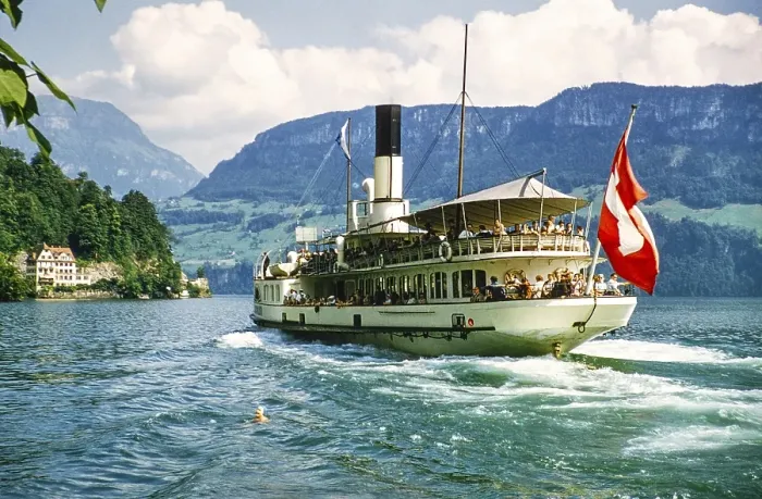 Framed Print : PS Schiller paddle steamer ship Lake Lucerne, Switzerland, Europe 1950s, Europe