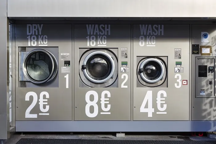 Framed Print : Public laundry, washing machines