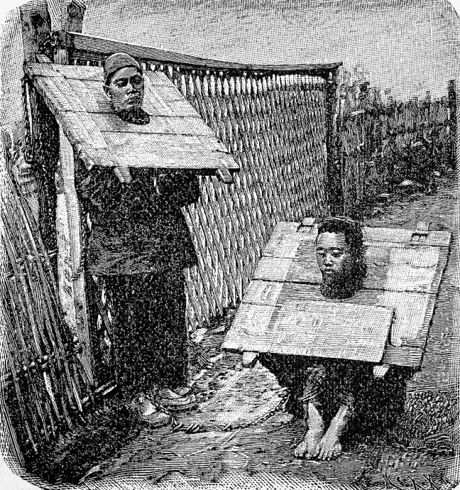 Framed Print : Punishment of criminals in China by a throatboard