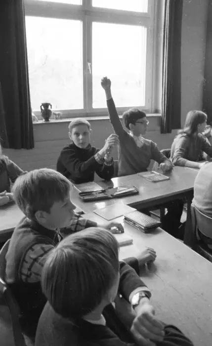 Framed Print : Pupil and teacher in a secondary school in Bochum in 1965