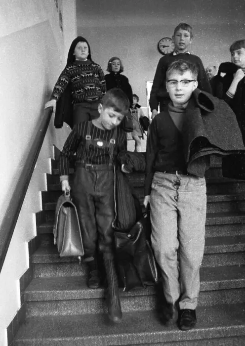 Framed Print : Pupil and teacher in a secondary school in Bochum in 1965