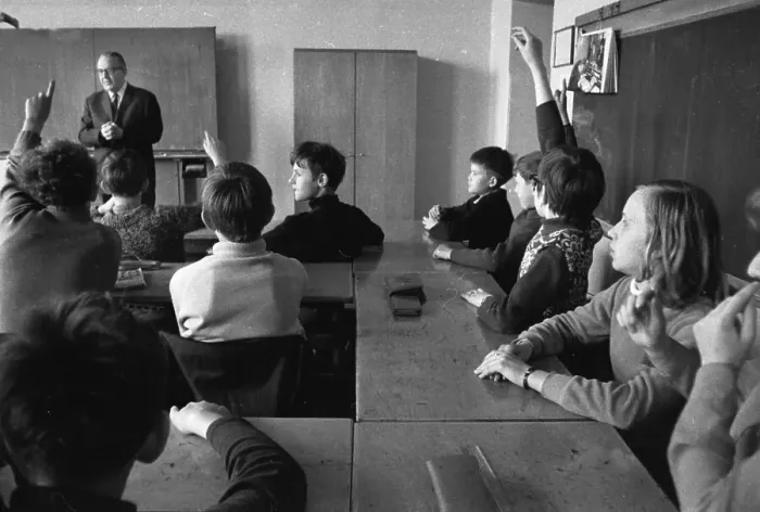 Framed Print : Pupil and teacher in a secondary school in Bochum in 1965