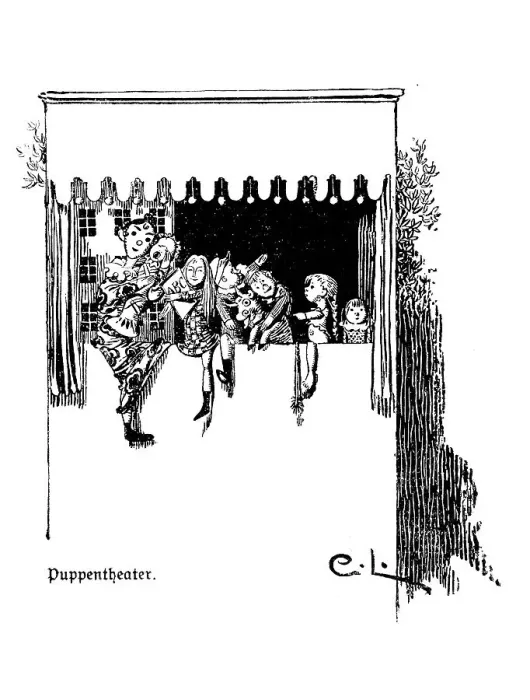 Framed Print : Puppet Theatre, illustration in The House in the Sun by Carl Larsson