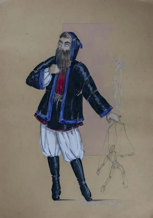 Framed Print : The puppeteer fire-eater Mangiafuoco