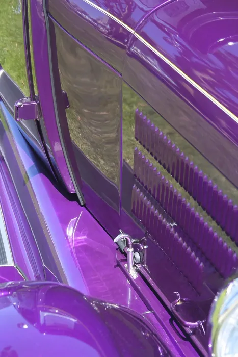 Framed Print : Purple vintage car close-up
