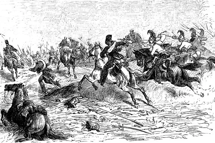Framed Print : Pursuit of the imperial guard by Prussian cavalry after Napoleon's return from Elba Framed Print : Pursuit of the imperial guard by Prussian cavalry after Napoleon's return from Elba