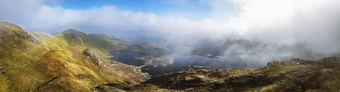 Framed Print : Pyg Track over Llyn Llydaw lake from a drone Framed Print : Pyg Track over Llyn Llydaw lake from a drone