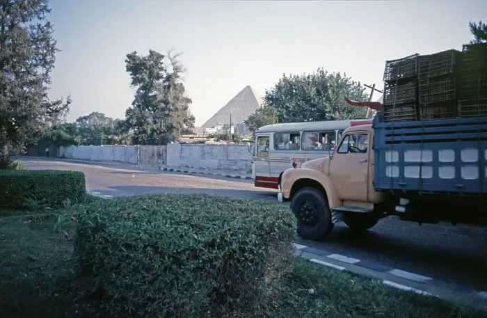 Framed Print : Pyramid on the outskirts, bus, lorry Framed Print : Pyramid on the outskirts, bus, lorry