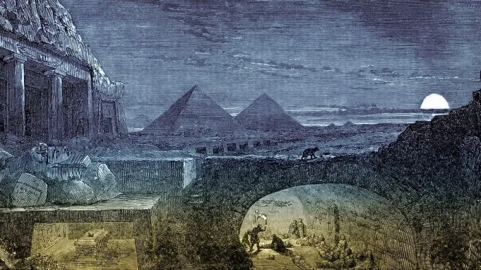 Framed Print : The pyramids and catacombs with mummies at night Framed Print : The pyramids and catacombs with mummies at night