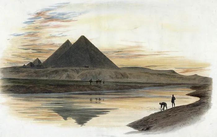 Framed Print : The pyramids of Giza, Egypt, authentic reproduction of a school mural