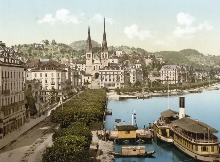 Framed Print : The Quay, Hotels Schweizerhof and National and Cathedral of the Schwanenhotel Framed Print : The Quay, Hotels Schweizerhof and National and Cathedral of the Schwanenhotel