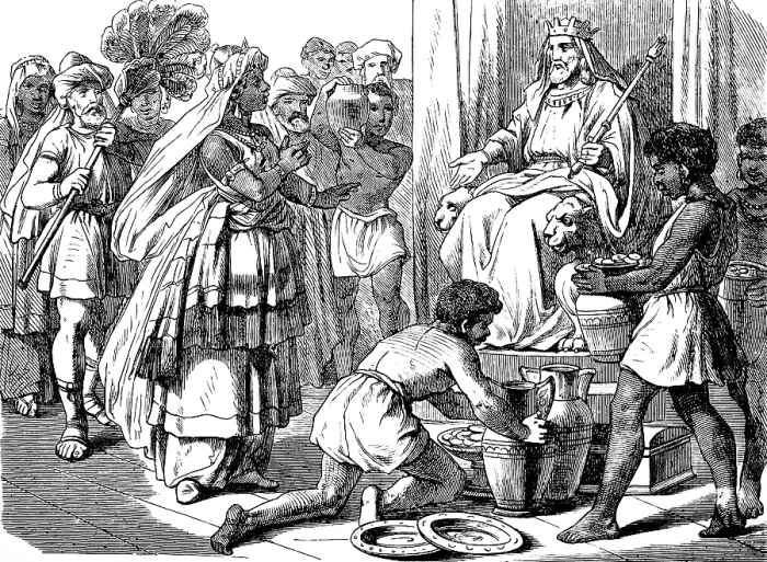 Framed Print : The queen from rich Arabia comes to King Solomon in Jerusalem