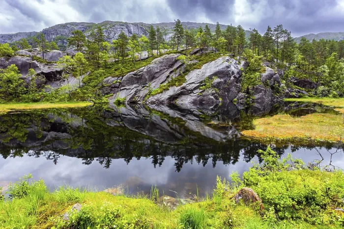 Framed Print : Quiet small lake next to the road