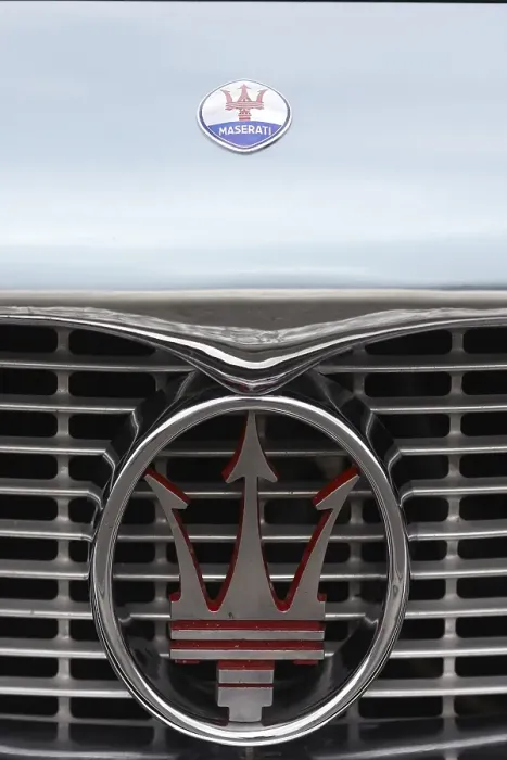 Framed Print : Radiator emblem of a Maserati