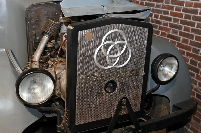 Framed Print : Radiator of a Krupp diesel with a three-ring logo Framed Print : Radiator of a Krupp diesel with a three-ring logo